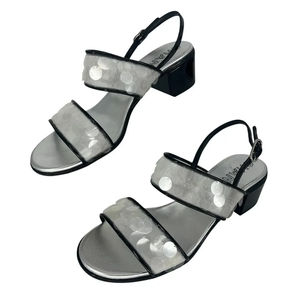 Chanel 2017 Sequin‎ Patent Leather Trim CC Heel Sandals 38C